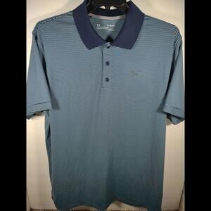 Under Armour Loose Heatgear Men's Size XL Blue Short Sleeve Polo Striped